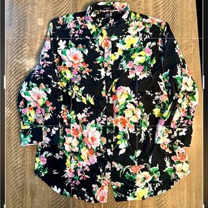 Chaps women’s button down black floral blouse Sz 1X